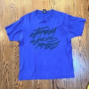 Stussy Since 1980 Graphic T-Shirt Script Logo Large Blue